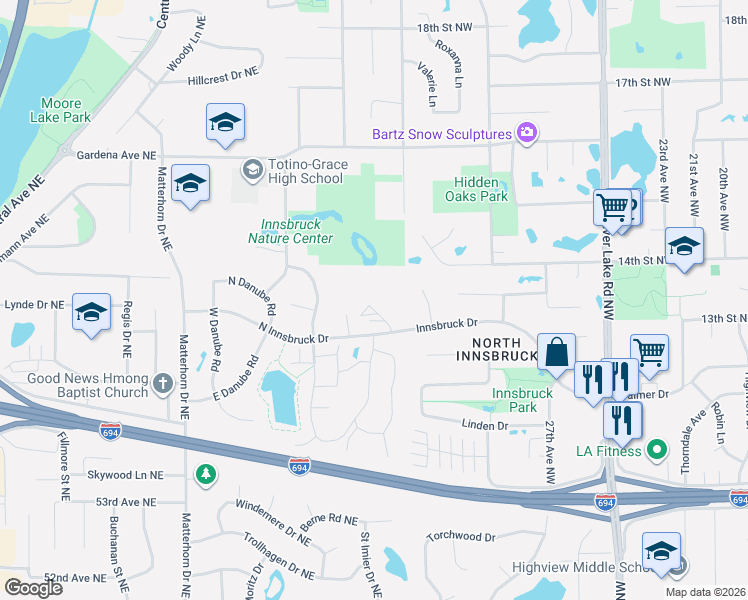 map of restaurants, bars, coffee shops, grocery stores, and more near 5800 Stinson Boulevard in Saint Paul