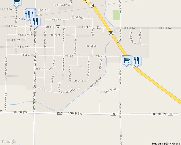 map of restaurants, bars, coffee shops, grocery stores, and more near 805 Prairie Avenue Southeast in Cokato