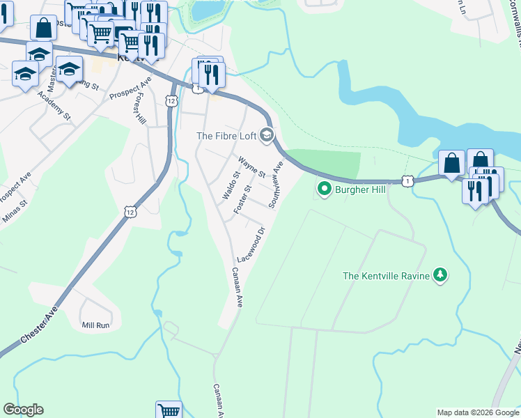 map of restaurants, bars, coffee shops, grocery stores, and more near 14 Lavinia Street in Kentville