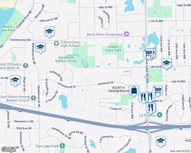 map of restaurants, bars, coffee shops, grocery stores, and more near 5800 Stinson Boulevard in Saint Paul