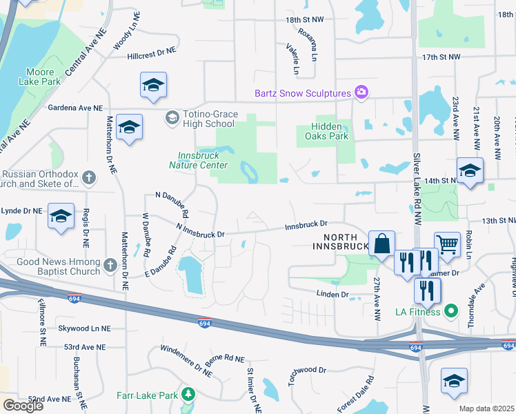 map of restaurants, bars, coffee shops, grocery stores, and more near 5800 Stinson Boulevard in Saint Paul