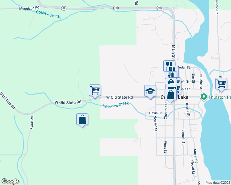 map of restaurants, bars, coffee shops, grocery stores, and more near 8428 West State Street in Central Lake