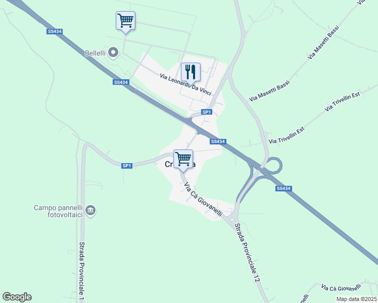 map of restaurants, bars, coffee shops, grocery stores, and more near 23 Via Trivellin Ovest in Crocetta