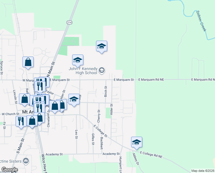 map of restaurants, bars, coffee shops, grocery stores, and more near 655 Birch Street in Mount Angel