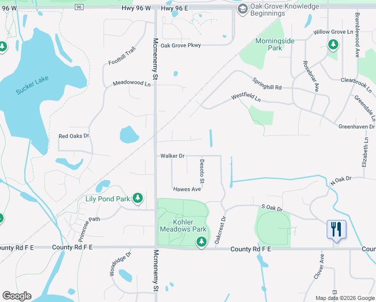 map of restaurants, bars, coffee shops, grocery stores, and more near 423 Walker Drive in Vadnais Heights