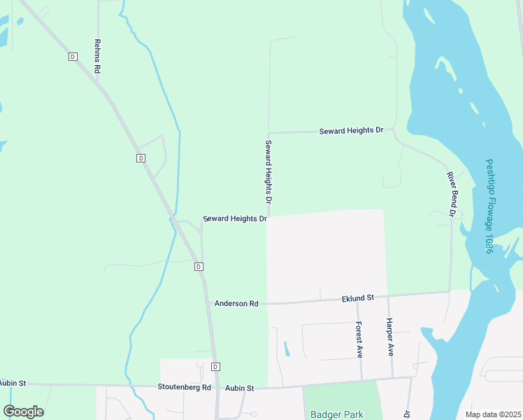 map of restaurants, bars, coffee shops, grocery stores, and more near 3137 Seward Heights Road in Peshtigo