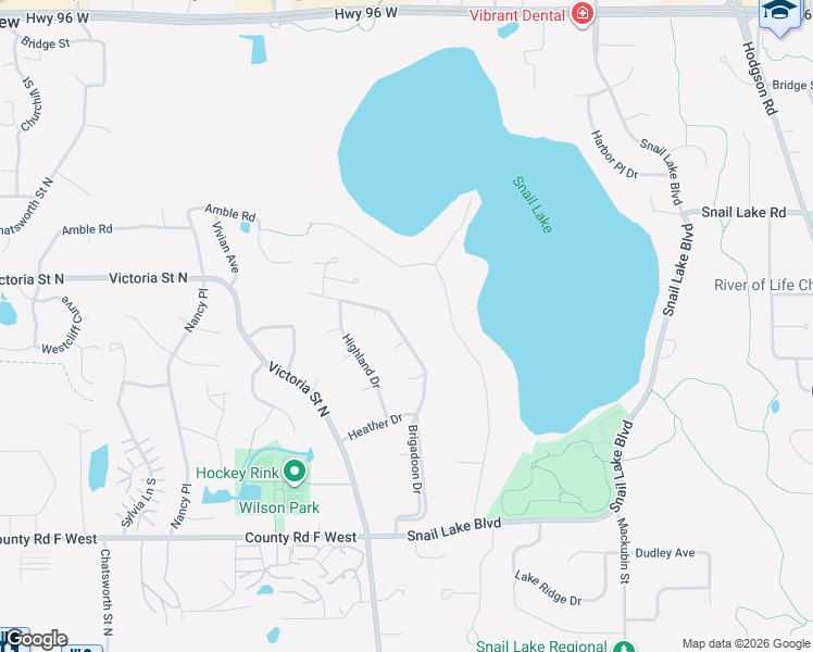 map of restaurants, bars, coffee shops, grocery stores, and more near 4274 Brigadoon Drive in Shoreview
