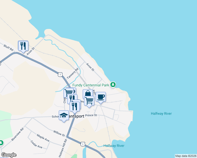map of restaurants, bars, coffee shops, grocery stores, and more near 17 Avon Street in Hantsport