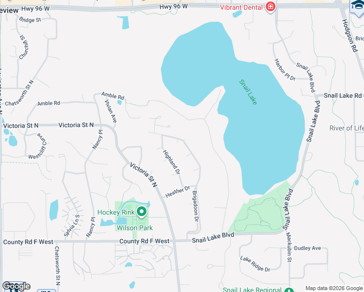 map of restaurants, bars, coffee shops, grocery stores, and more near 4274 Brigadoon Drive in Shoreview