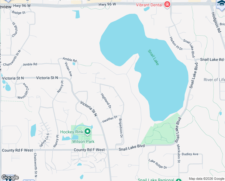 map of restaurants, bars, coffee shops, grocery stores, and more near 4274 Brigadoon Drive in Shoreview
