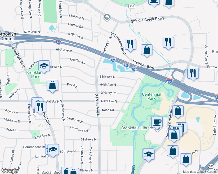 map of restaurants, bars, coffee shops, grocery stores, and more near 2818 O'Henry Road in Minneapolis