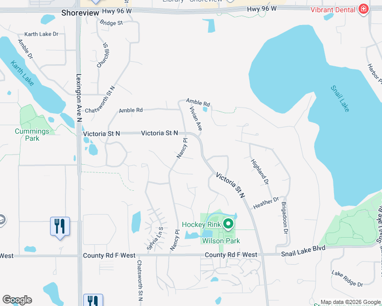 map of restaurants, bars, coffee shops, grocery stores, and more near 883 Colleen Avenue in Shoreview