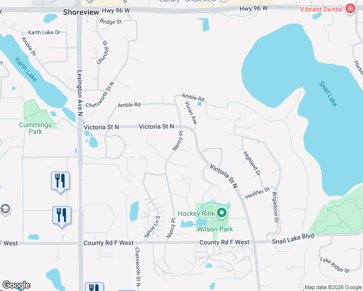 map of restaurants, bars, coffee shops, grocery stores, and more near 883 Colleen Avenue in Shoreview