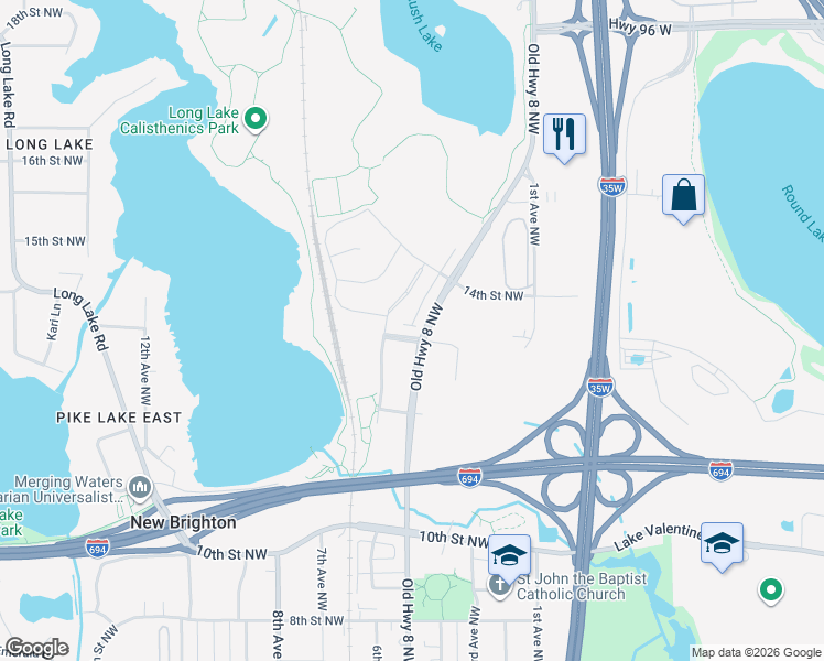 map of restaurants, bars, coffee shops, grocery stores, and more near 490 Central Park Boulevard in New Brighton
