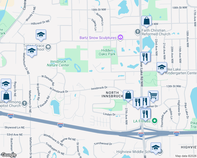 map of restaurants, bars, coffee shops, grocery stores, and more near 3041 13th Terrace Northwest in New Brighton