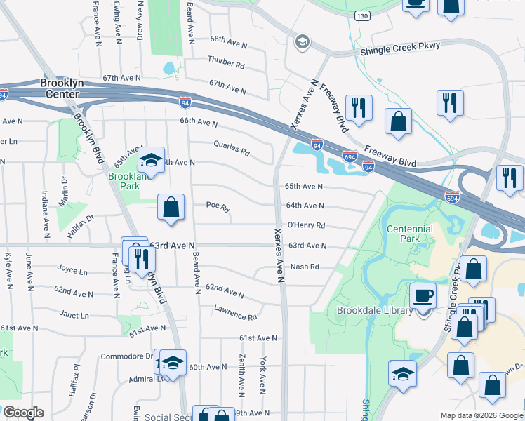 map of restaurants, bars, coffee shops, grocery stores, and more near 3100 O'Henry Road in Minneapolis