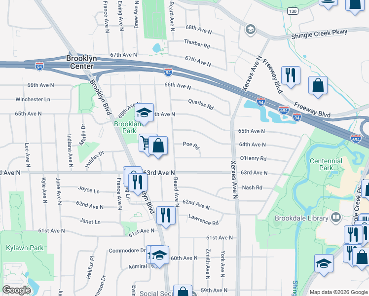 map of restaurants, bars, coffee shops, grocery stores, and more near 3312 O'Henry Road in Minneapolis