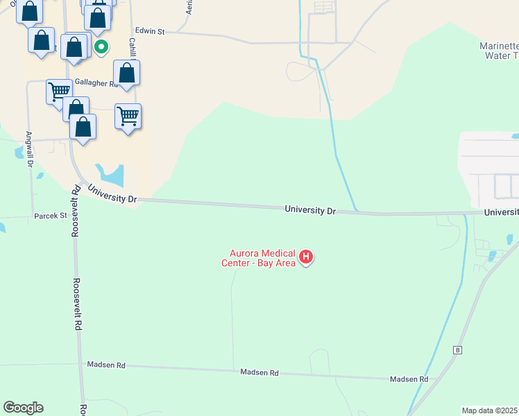 map of restaurants, bars, coffee shops, grocery stores, and more near 3003 University Drive in Marinette