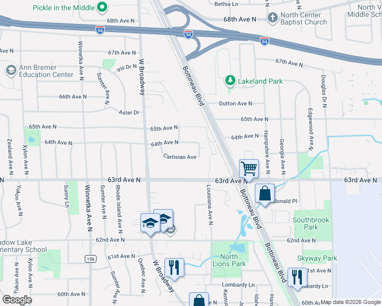 map of restaurants, bars, coffee shops, grocery stores, and more near 7201 Cartisian Avenue in Minneapolis