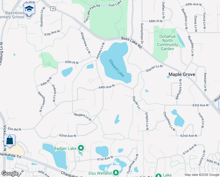 map of restaurants, bars, coffee shops, grocery stores, and more near 6359 Ithaca Lane North in Maple Grove