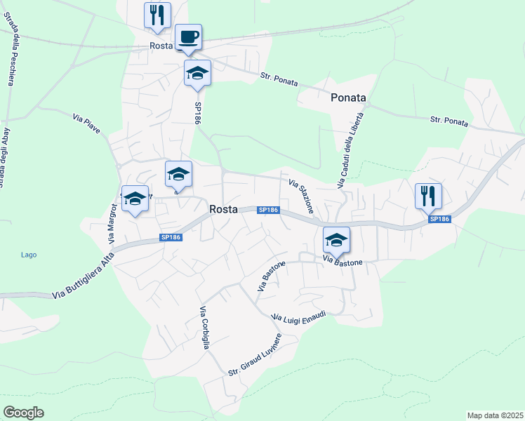 map of restaurants, bars, coffee shops, grocery stores, and more near 11 Via Gabriele d'Annunzio in Rosta