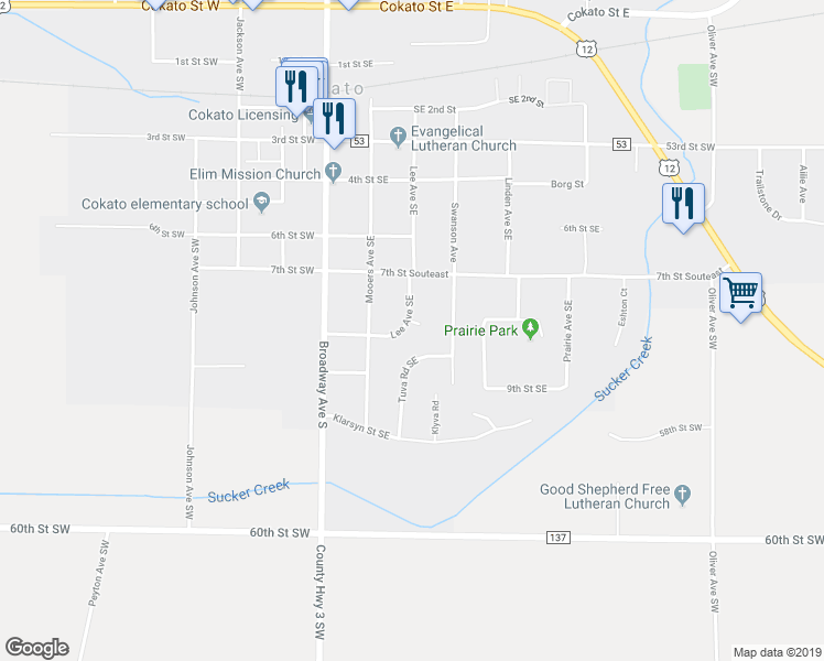 map of restaurants, bars, coffee shops, grocery stores, and more near 785 Lee Circle in Cokato