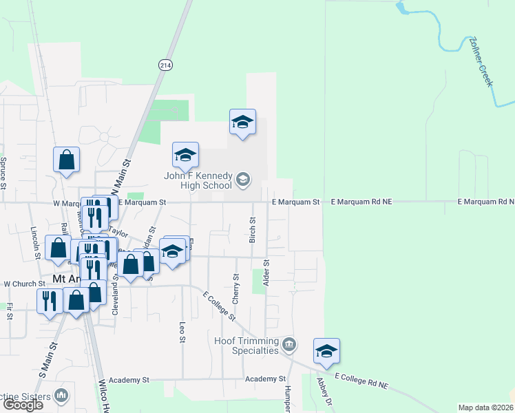 map of restaurants, bars, coffee shops, grocery stores, and more near 915 East Marquam Street in Mount Angel