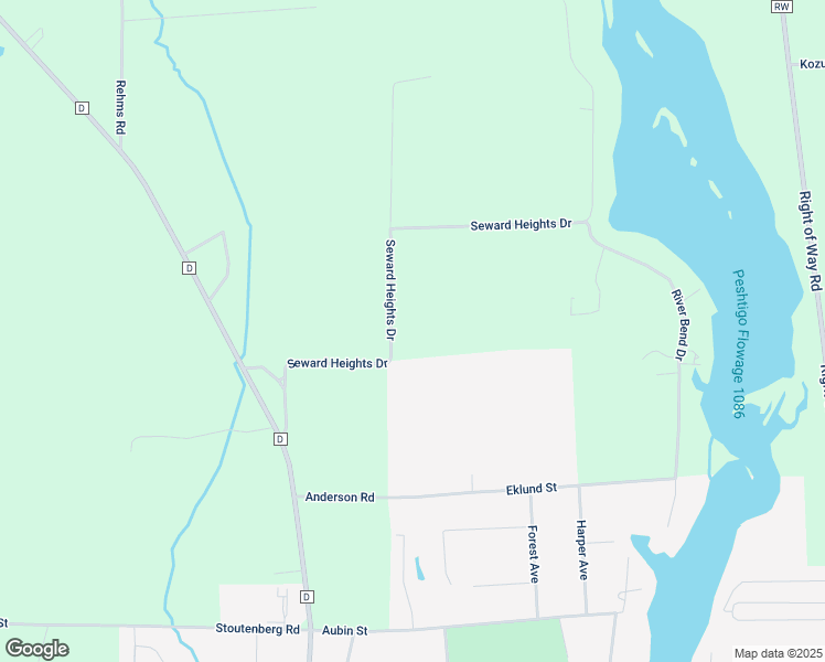 map of restaurants, bars, coffee shops, grocery stores, and more near 3137 Seward Heights Road in Peshtigo