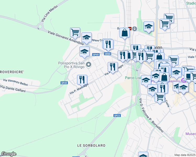 map of restaurants, bars, coffee shops, grocery stores, and more near 5 Via Antonio Vivaldi in Rovigo