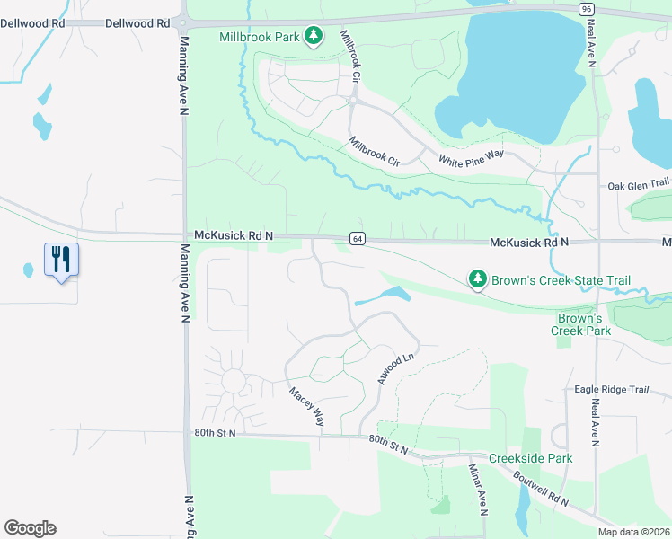 map of restaurants, bars, coffee shops, grocery stores, and more near 1420 Macey Way in Stillwater