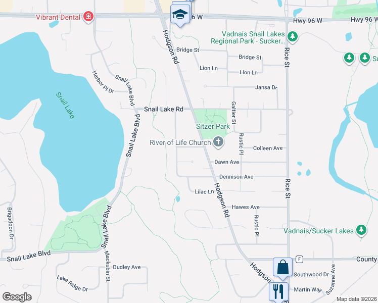 map of restaurants, bars, coffee shops, grocery stores, and more near 4320 Virginia Avenue in Shoreview