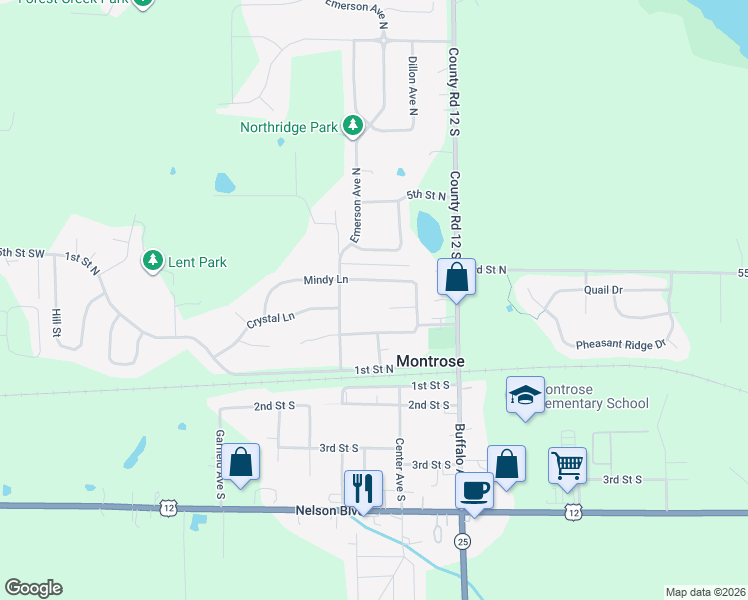 map of restaurants, bars, coffee shops, grocery stores, and more near 139 Mindy Lane in Montrose