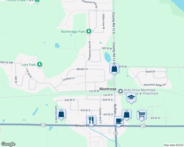map of restaurants, bars, coffee shops, grocery stores, and more near 139 Mindy Lane in Montrose