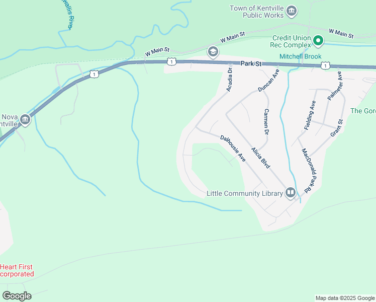 map of restaurants, bars, coffee shops, grocery stores, and more near 36 Acadia Drive in Kentville