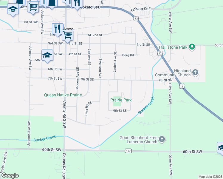 map of restaurants, bars, coffee shops, grocery stores, and more near 429 8th Street Southeast in Cokato