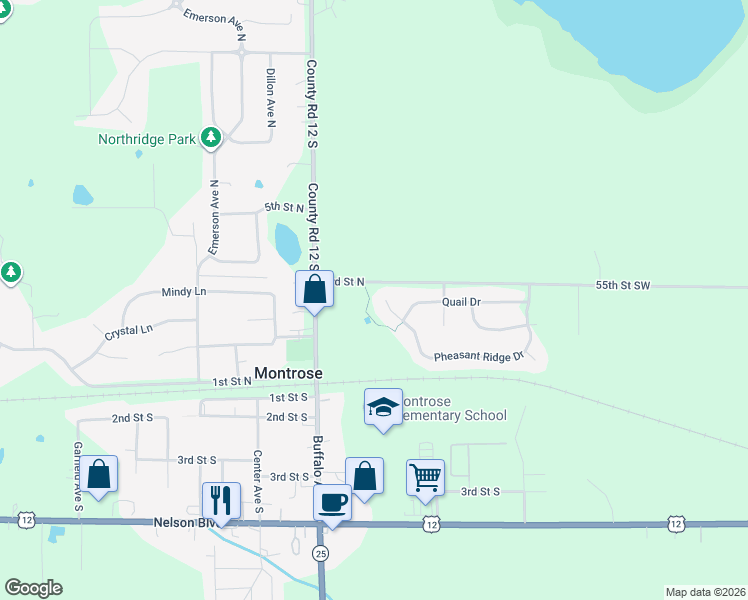 map of restaurants, bars, coffee shops, grocery stores, and more near 120 Pheasant Ridge Drive in Montrose