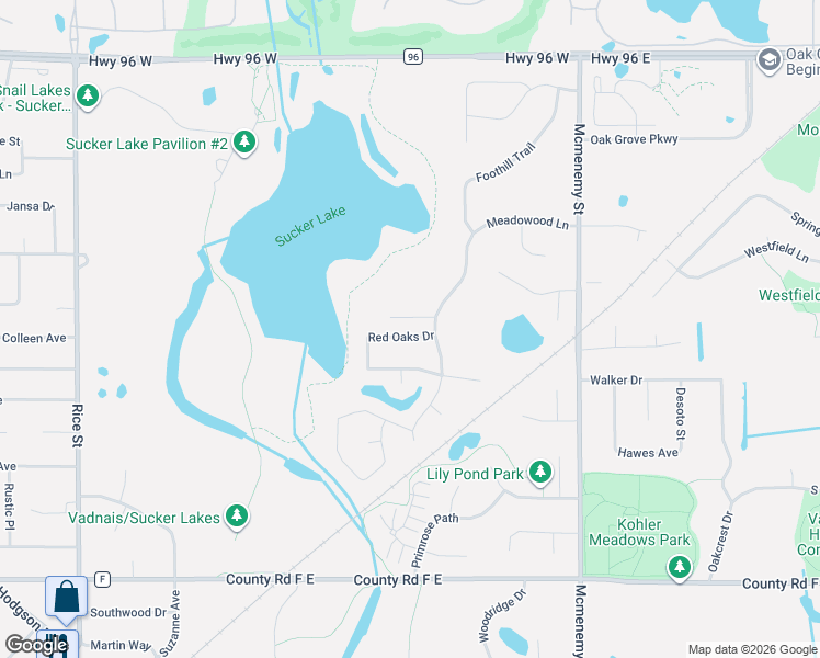 map of restaurants, bars, coffee shops, grocery stores, and more near 257 Meadowood Lane in Vadnais Heights
