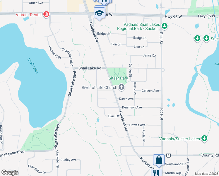 map of restaurants, bars, coffee shops, grocery stores, and more near 315 Colleen Avenue in Shoreview