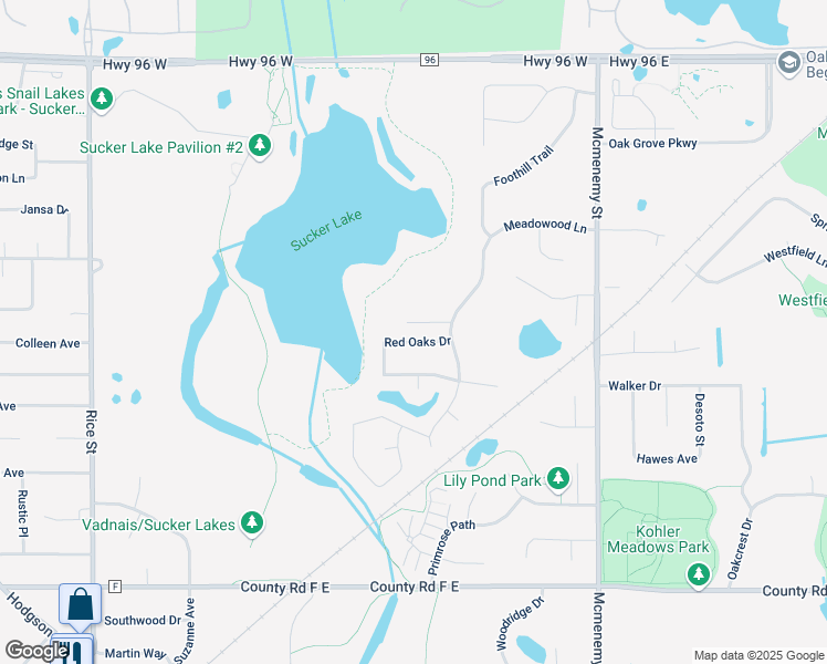 map of restaurants, bars, coffee shops, grocery stores, and more near 143 Red Oaks Drive in Vadnais Heights