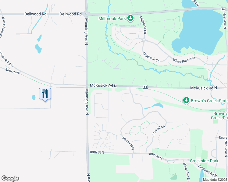 map of restaurants, bars, coffee shops, grocery stores, and more near 8483 Marylane Avenue North in Stillwater
