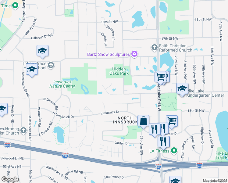 map of restaurants, bars, coffee shops, grocery stores, and more near 3032 Brookshire Lane in New Brighton