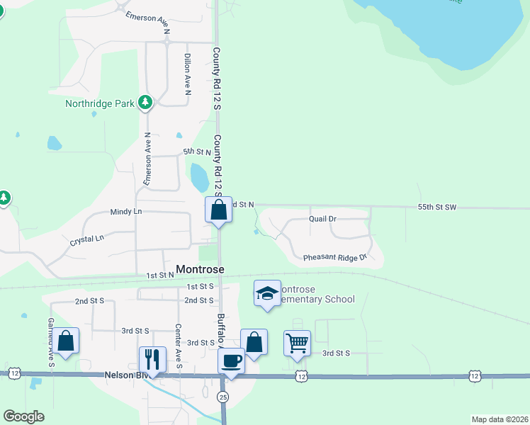 map of restaurants, bars, coffee shops, grocery stores, and more near 120 Pheasant Ridge Drive in Montrose