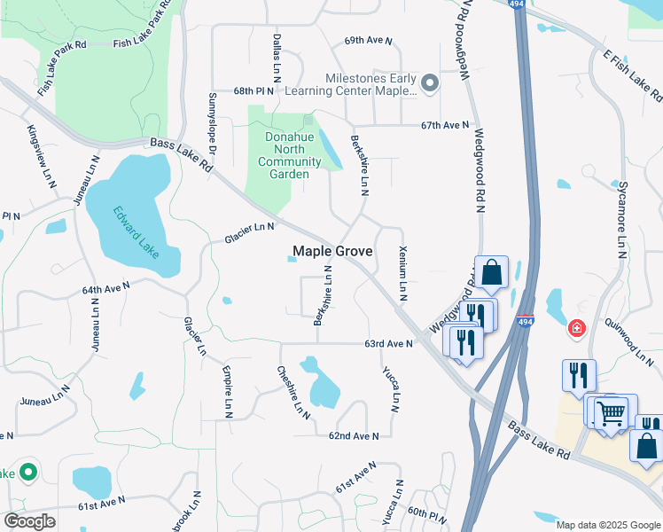 map of restaurants, bars, coffee shops, grocery stores, and more near 6434 Berkshire Lane North in Maple Grove