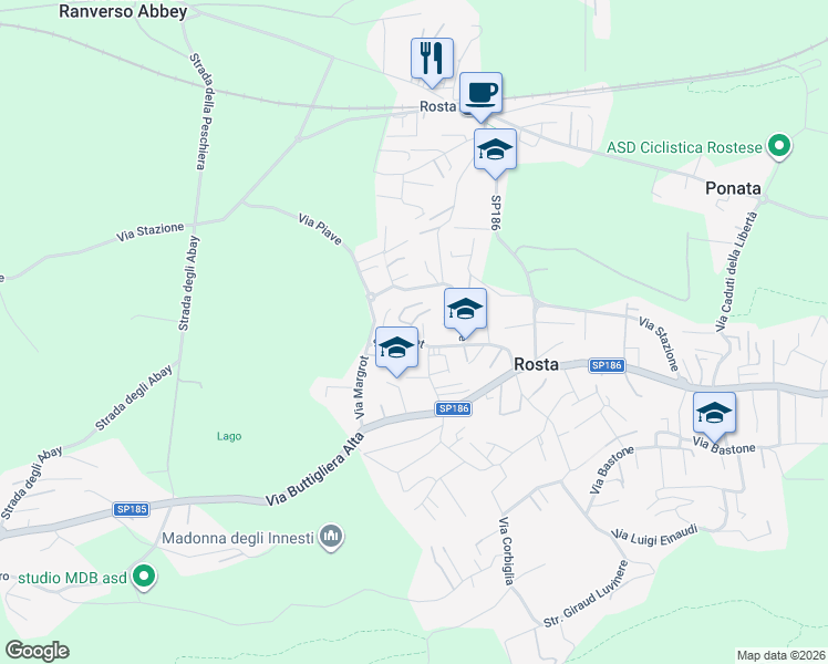 map of restaurants, bars, coffee shops, grocery stores, and more near 30 Strada Bucet in Rosta