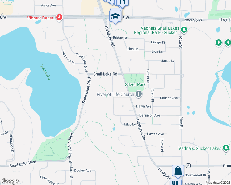 map of restaurants, bars, coffee shops, grocery stores, and more near 4320 Virginia Avenue in Shoreview