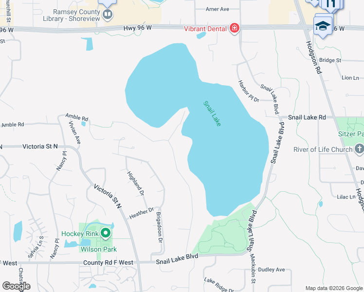 map of restaurants, bars, coffee shops, grocery stores, and more near 4302 Reiland Lane in Shoreview