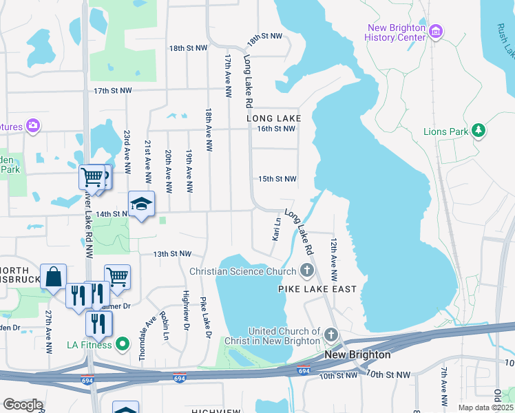 map of restaurants, bars, coffee shops, grocery stores, and more near 1476 14th Street Northwest in New Brighton