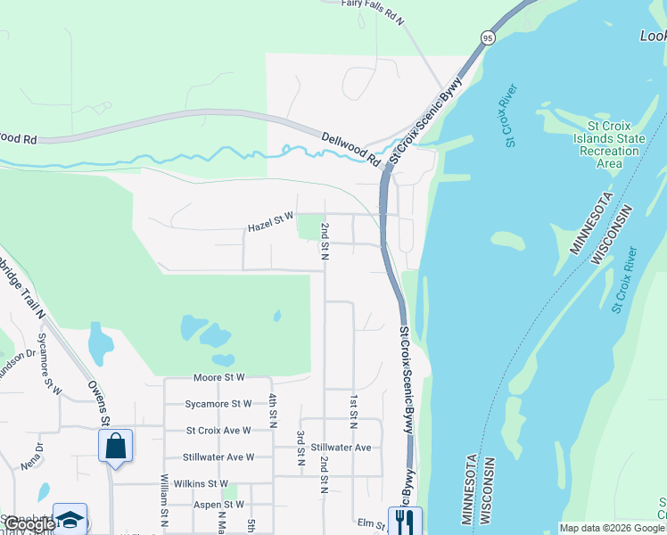 map of restaurants, bars, coffee shops, grocery stores, and more near 1723 2nd Street North in Stillwater