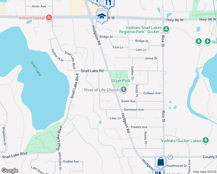 map of restaurants, bars, coffee shops, grocery stores, and more near 315 Colleen Avenue in Shoreview