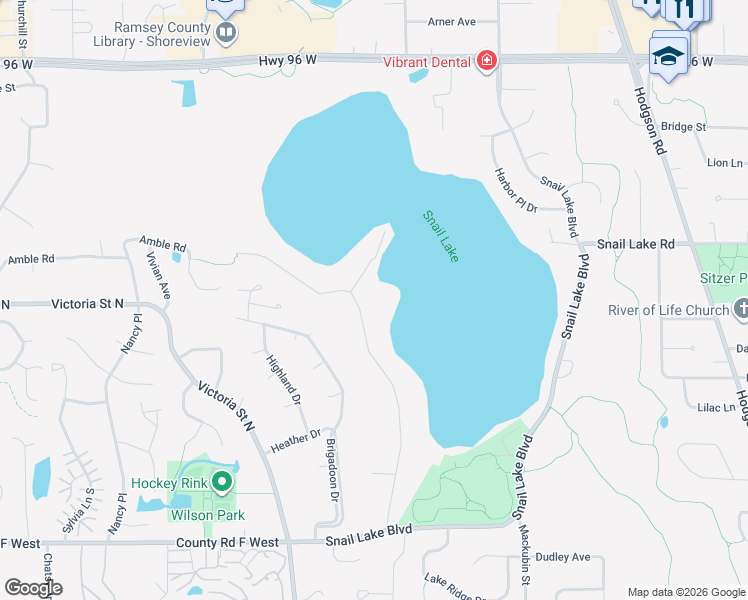 map of restaurants, bars, coffee shops, grocery stores, and more near 4302 Reiland Lane in Shoreview